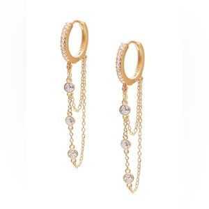 22K Goldplated & White Crystal Chain Huggie Earrings